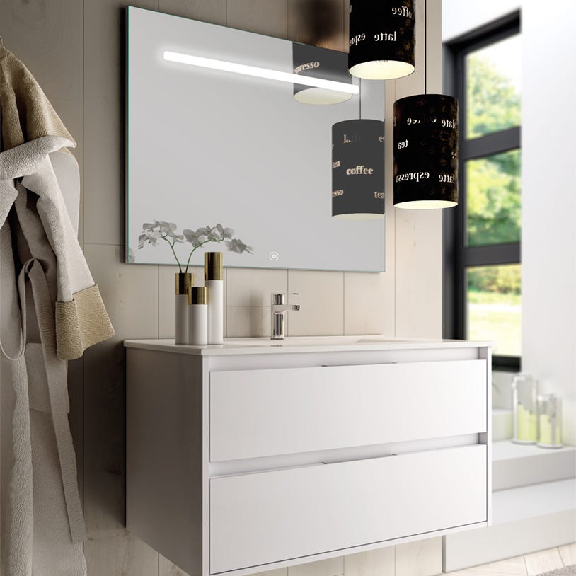 Meuble de salle de bain simple vasque - 2 tiroirs - IRIS et miroir Led STAM - blanc - 100cm 0