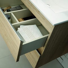 Meuble de salle de bain simple vasque - 2 tiroirs - BALEA et miroir Led VELDI - bambou (chêne clair) - 80cm 3