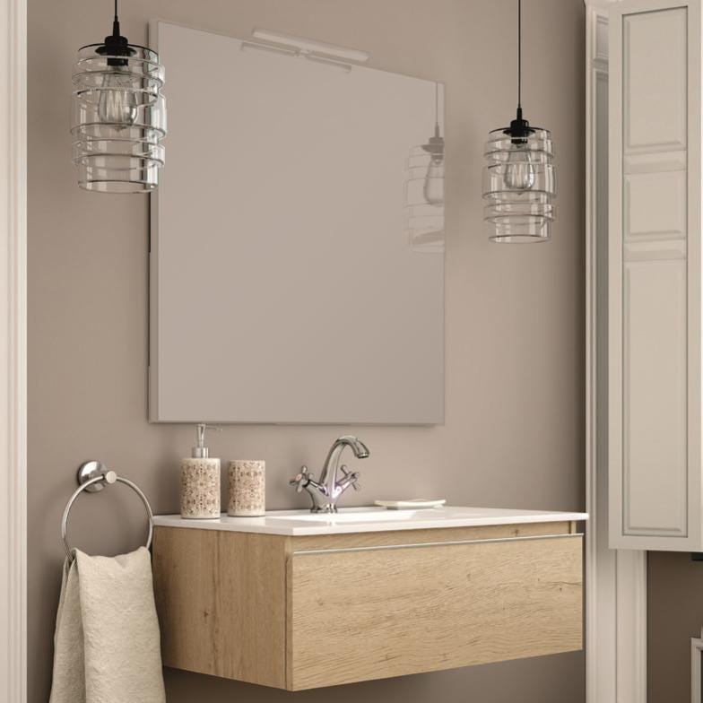 Meuble de salle de bain simple vasque - 1 tiroir - PENA et miroir Led VELDI - bambou (chêne clair) - 80cm 2