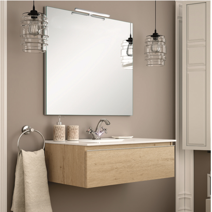 Meuble de salle de bain simple vasque - 1 tiroir - PENA et miroir Led VELDI - bambou (chêne clair) - 80cm 1