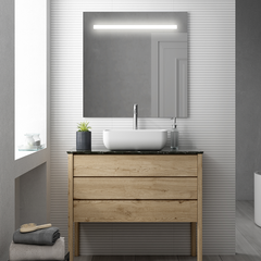 Meuble de salle de bain simple vasque - 2 tiroirs - BALEA et miroir Led STAM - bambou (chêne clair) - 60cm 8