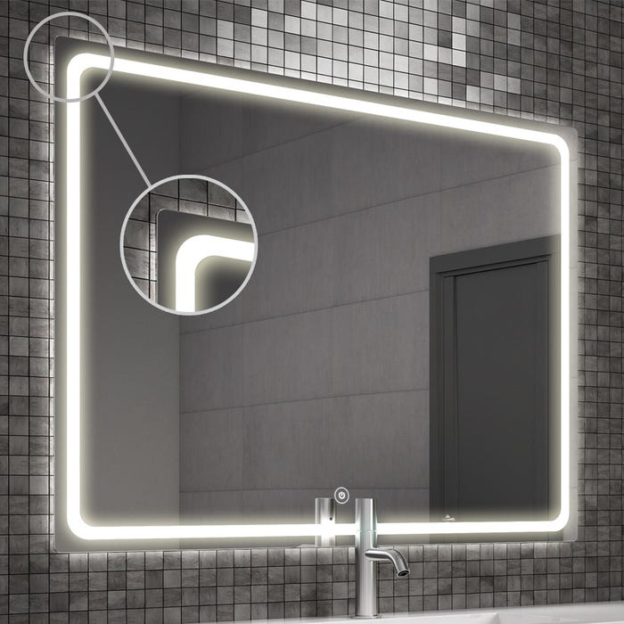 Meuble de salle de bain simple vasque - 3 tiroirs - TIRIS 3C et miroir Led VELDI - blanc - 100cm 4