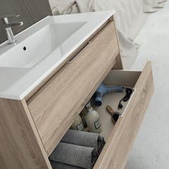 Meuble de salle de bain simple vasque - 2 tiroirs - IRIS et miroir Led STAM - hibernian (bois blanchi) - 100cm 3