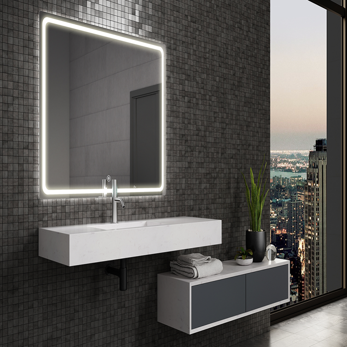 Meuble de salle de bain simple vasque - 3 tiroirs - TIRIS 3C et miroir Led VELDI - ciment (gris) - 100cm 7