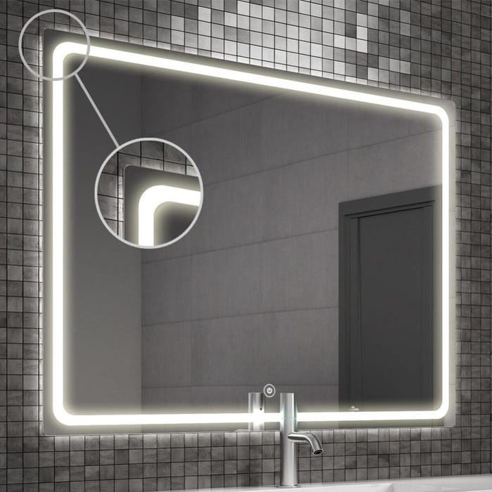 Meuble de salle de bain simple vasque - 3 tiroirs - PALMA et miroir Led VELDI - bambou (chêne clair) - 100cm 8