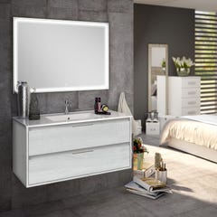 Meuble de salle de bain simple vasque - 2 tiroirs - IRIS et miroir Led VELDI - hibernian (bois blanchi) - 80cm 0