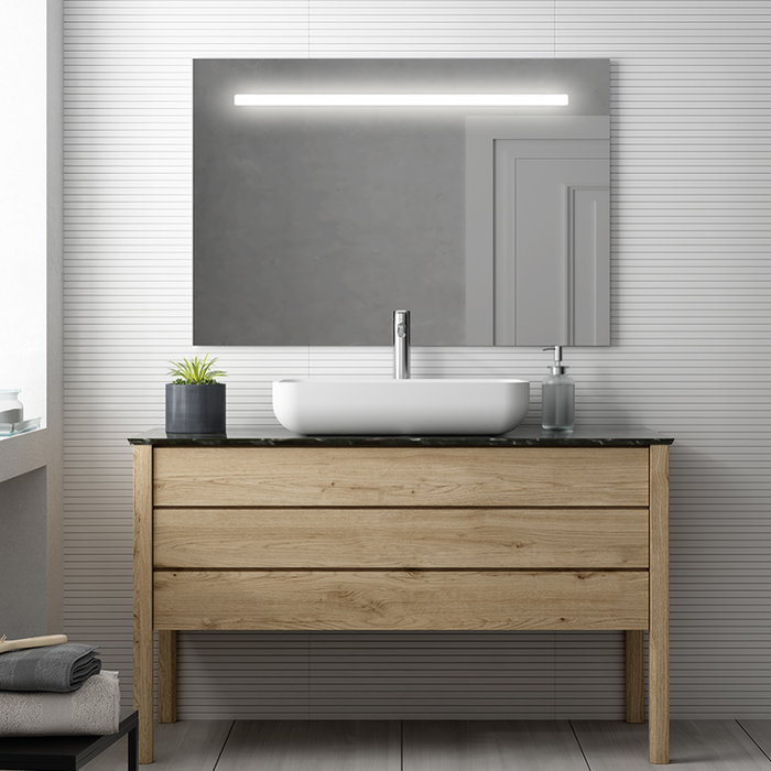 Meuble de salle de bain simple vasque - 4 tiroirs - BALEA et miroir Led STAM - bambou (chêne clair) - 120cm 7