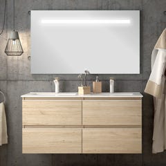 Meuble de salle de bain simple vasque - 4 tiroirs - BALEA et miroir Led STAM - bambou (chêne clair) - 120cm 0