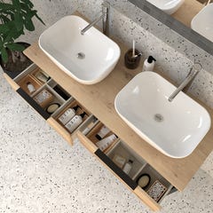 Meuble de salle de bain simple vasque - 1 façade et 2 tiroirs - ALBA et miroir rond SOLEN - noir - 80cm 2