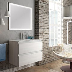 Meuble de salle de bain simple vasque - 2 tiroirs - BALEA et miroir Led VELDI - hibernian (bois blanchi) - 80cm 0