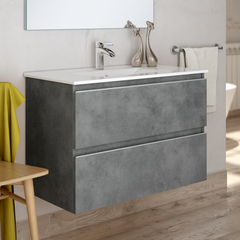 Meuble de salle de bain simple vasque - 2 tiroirs - BALEA et miroir Led STAM - ciment (gris) - 60cm 1