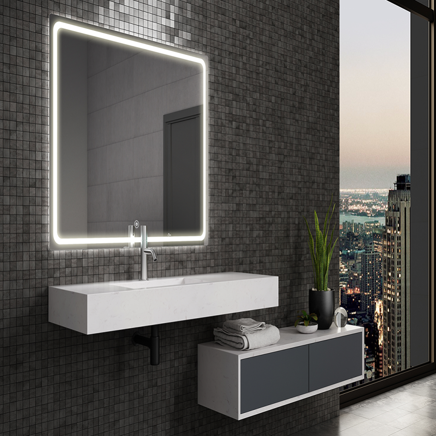 Meuble de salle de bain simple vasque - 3 tiroirs - TIRIS 3C et miroir Led VELDI - ciment (gris) - 80cm 7