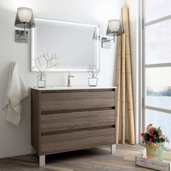 Meuble de salle de bain simple vasque - 3 tiroirs - TIRIS 3C et miroir Led STAM - britannia (chêne foncé) - 100cm 0