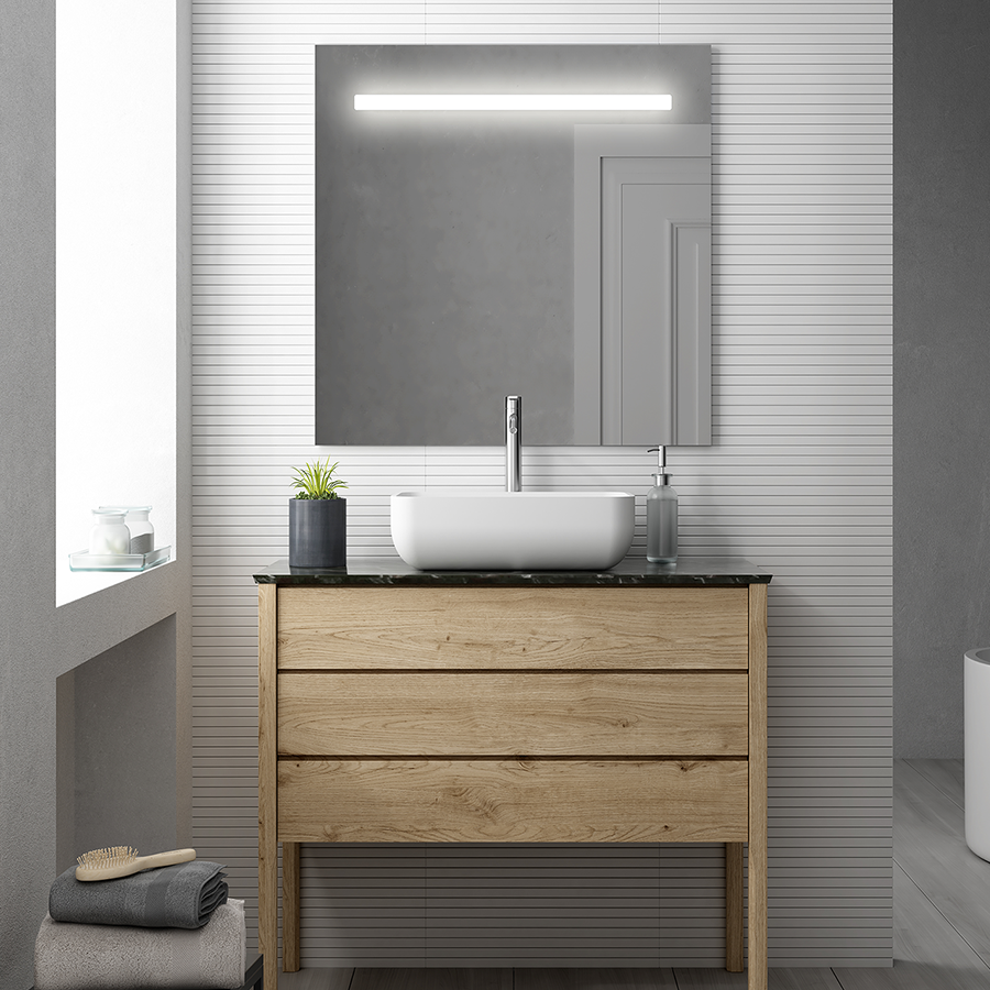 Meuble de salle de bain simple vasque - 2 tiroirs - BALEA et miroir Led STAM - hibernian (bois blanchi) - 70cm 7