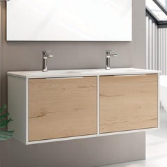 Meuble de salle de bain double vasque - 2 façades et 4 tiroirs - ALBA et miroir Led STAM - blanc-Chêne - 120cm 1