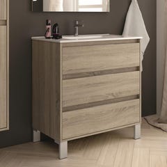 Meuble de salle de bain simple vasque - 3 tiroirs - TIRIS 3C et miroir Led VELDI - cambrian (chêne) - 100cm 1
