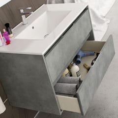 Meuble de salle de bain simple vasque - 2 tiroirs - IRIS et miroir Led STAM - ciment (gris) - 100cm 3