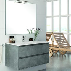 Meuble de salle de bain simple vasque - 2 tiroirs - IRIS et miroir Led STAM - ciment (gris) - 100cm 1