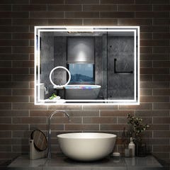 AICA LED miroir 140x80cm bluetooth + miroir grossissant + tricolore + tactile + anti-buée, suspendu horizontalement ,miroir salle de bain 0