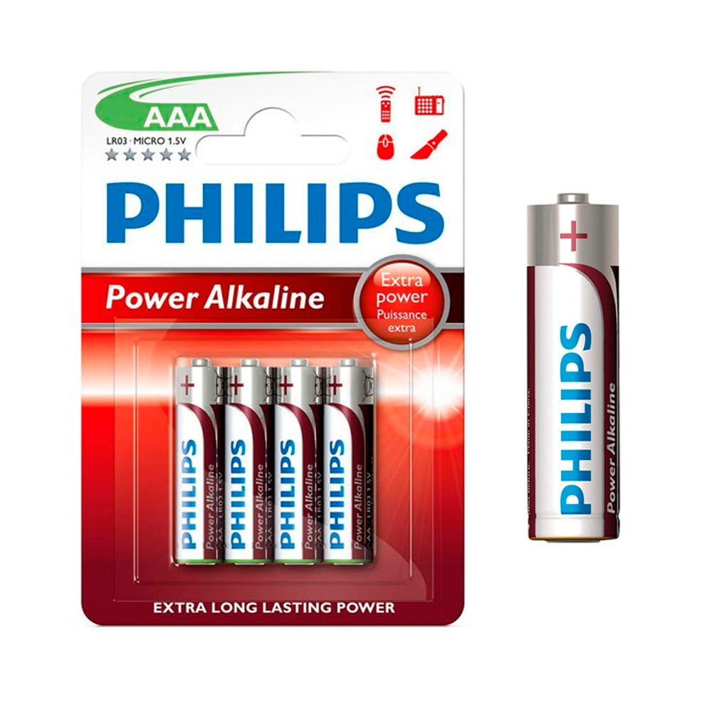 Pile alkaline philips aaa - lr03 1,5v (emballage 4 unit) ø10,5x44,5mm 3