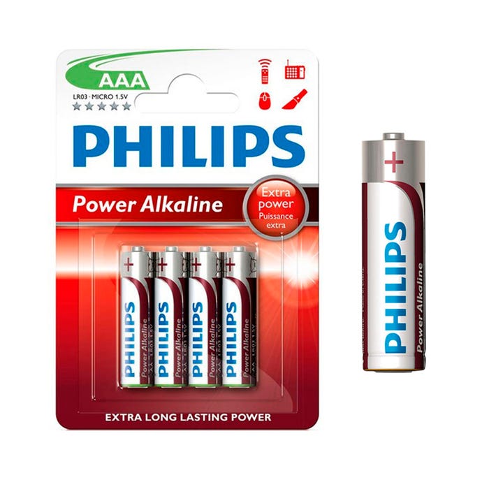Pile alkaline philips aaa - lr03 1,5v (emballage 4 unit) ø10,5x44,5mm 3