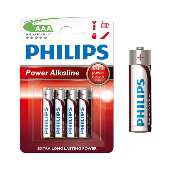 Pile alkaline philips aaa - lr03 1,5v (emballage 4 unit) ø10,5x44,5mm 0