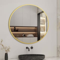 AICA Miroir rond d'or (mat) encadré suspendu horizontalement 70*70cm 0