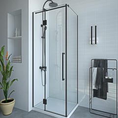 Paroi de douche fixe avec porte pivotante noir mat style industriel - 80 x 100 x 190 cm - PRINCETON 0