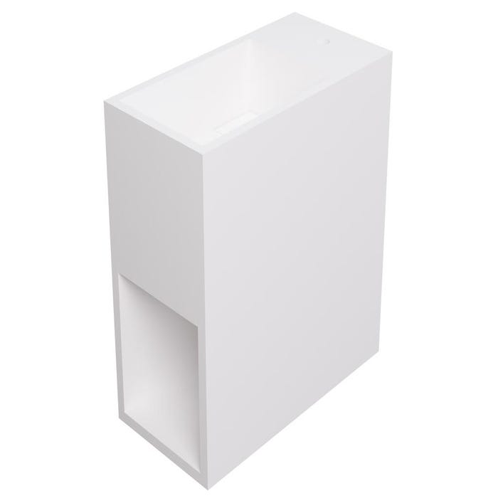 Lave main suspendu blanc en solid surface avec niche - Robinetterie à droite - 40 cm - PUMORI 3