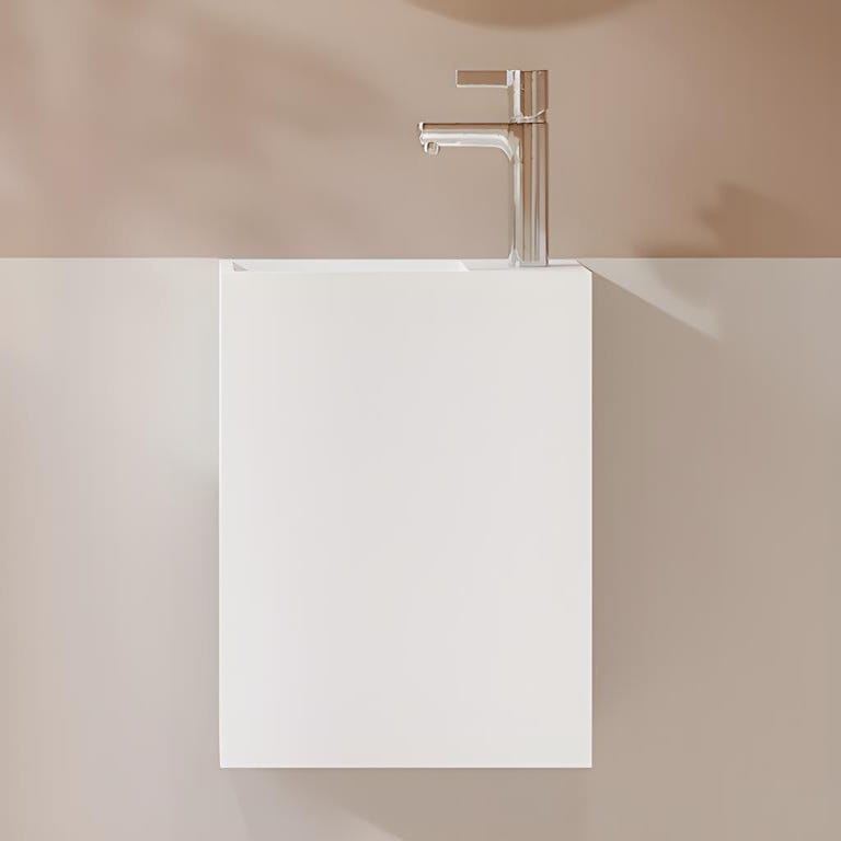 Lave main suspendu blanc en solid surface avec niche - Robinetterie à droite - 40 cm - PUMORI 1