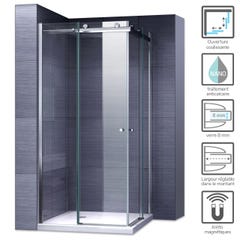 ATEMIS Cabine de douche d'angle H. 200 cm porte coulissante verre 8 mm transparent 80 x 105 cm 1