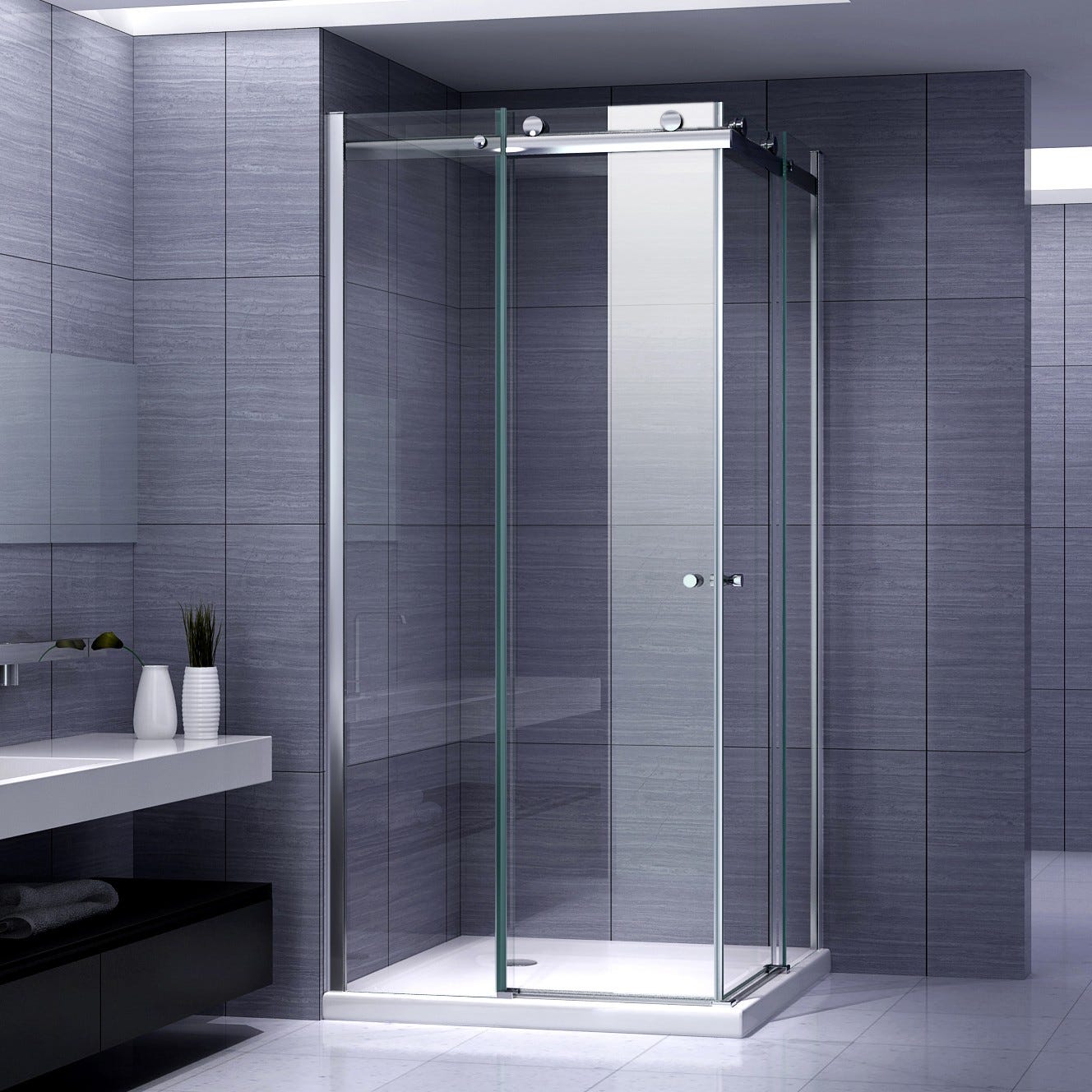 ATEMIS Cabine de douche d'angle H. 200 cm porte coulissante verre 8 mm transparent 80 x 105 cm 0