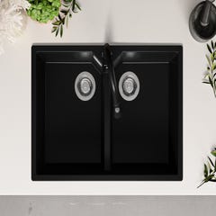 Evier Cuisine en Granit Noir, 78 x 50 cm, Lavabo Cuisine 2 bac + Kit de Vidage, Évier à Encastrer Madrid 80 Twin de Primagran 3