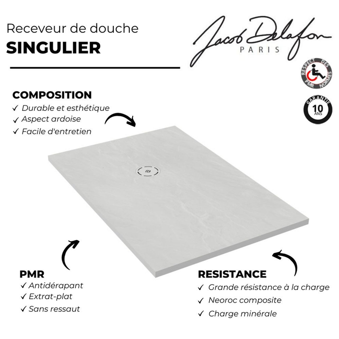 Receveur de douche 120 x 80 JACOB DELAFON Singulier neoroc rectangle blanc 2