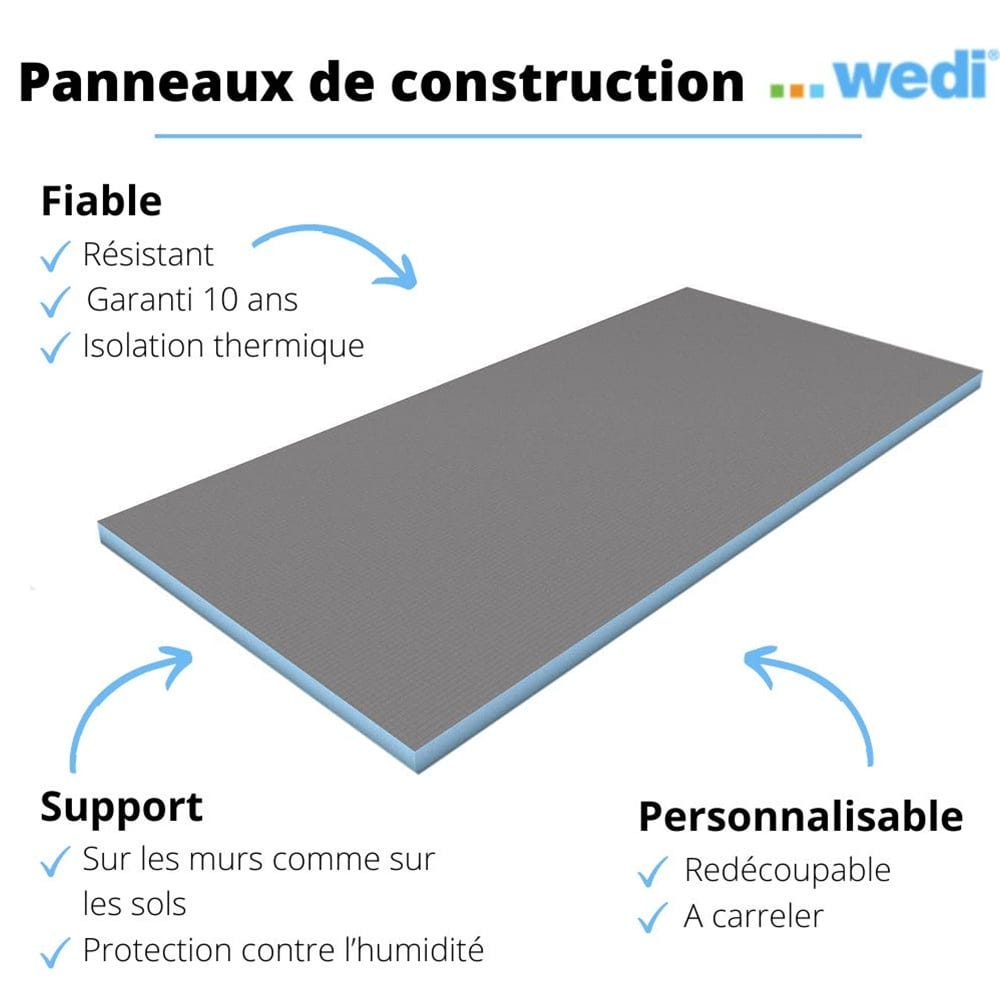 Pack 3 panneaux de construction WEDI 125 x 60 x 0,4 cm + colle polymere étanchéité 610 + bande d'armature collante 4