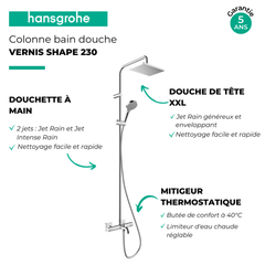 Colonne bain douche thermostatique HANSGROHE Vernis Shape 230 chromée + nettoyant Briochin 1