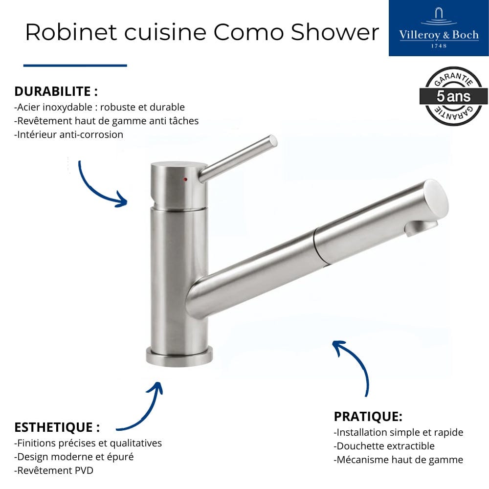 Robinet cuisine rabattable VILLEROY ET BOCH Como Shower window inox 2