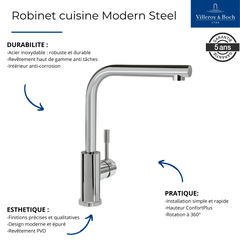 Robinet cuisine VILLEROY ET BOCH Modern Steel acier massif 2