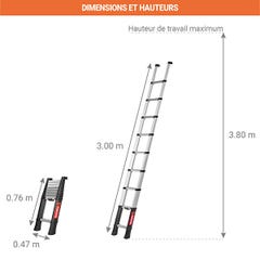 Echelle télescopique 3.00m - Marches de 80mm de large - TEL-72230 1