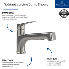 Robinet cuisine VILLEROY ET BOCH Junis Shower + nettoyant 2
