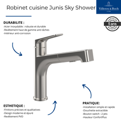 Robinet cuisine VILLEROY ET BOCH Junis Sky Shower + nettoyant 2