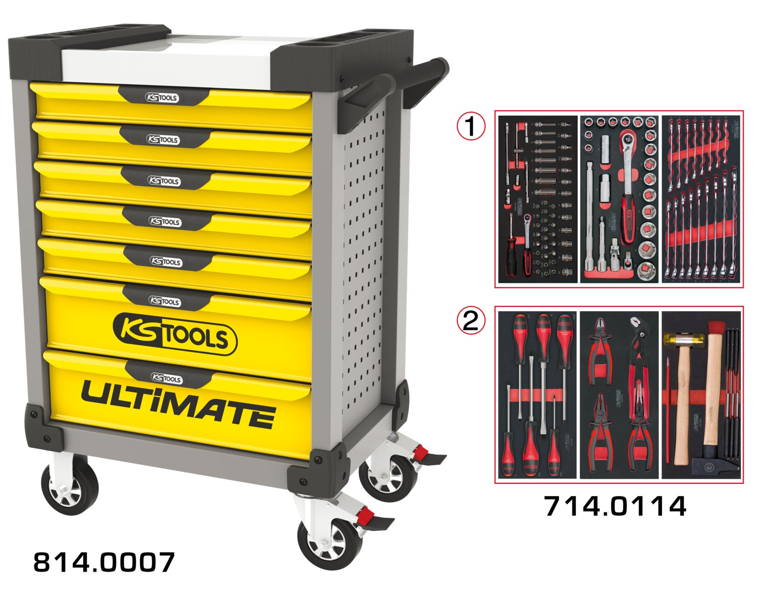 Ks Tools Servante KS TOOLS Ultimate - Jaune - 7 tiroirs - 814.0007