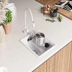 Evier Cuisine en Granit Blanc, 41 x 47 cm, Lavabo 1 bac + Kit de Vidage, Évier à Encastrer de Primagran 3