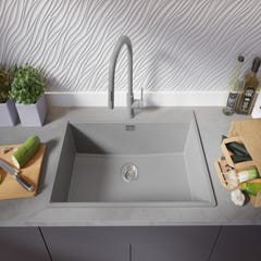 Evier Cuisine en Granit Gris, 78 x 50 cm, Lavabo 1 bac + Kit de Vidage, Évier à Encastrer de Primagran 2