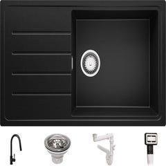 Evier Cuisine en Granit Noir, 90 x 50 cm, Lavabo 1 bac + Robinet 9700 + Kit de Vidage, Évier à Encastrer de Primagran 5