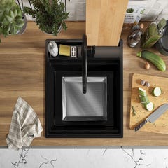 Evier Cuisine en Granit Noir, 58 x 53 cm, Lavabo 1 bac + Robinet 8700 + Kit de Vidage, Évier à Encastrer de Primagran 8