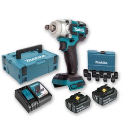 Boulonneuse à chocs 18V 280Nm 1/2" DTW285 avec 2 batteries 5Ah + Coffret 9 douilles + coffret MAKITA 0