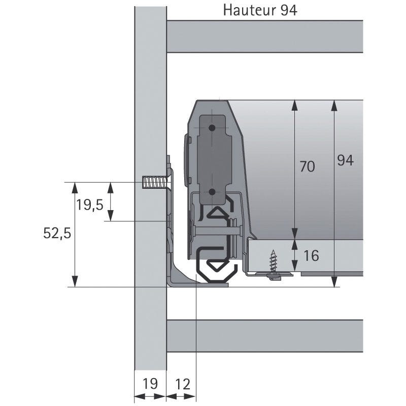 Kit tiroir coulissant - hauteur 94 mm - arcitech - Décor : Anthracite - Longueur : 550 mm - HETTICH 4