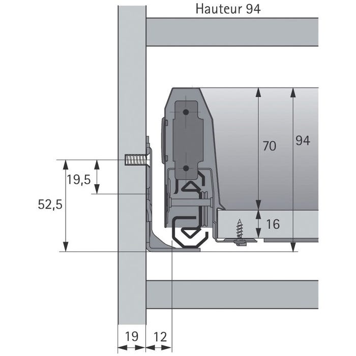 Kit tiroir coulissant - hauteur 94 mm - arcitech - Décor : Argent - Longueur : 300 mm - HETTICH 1