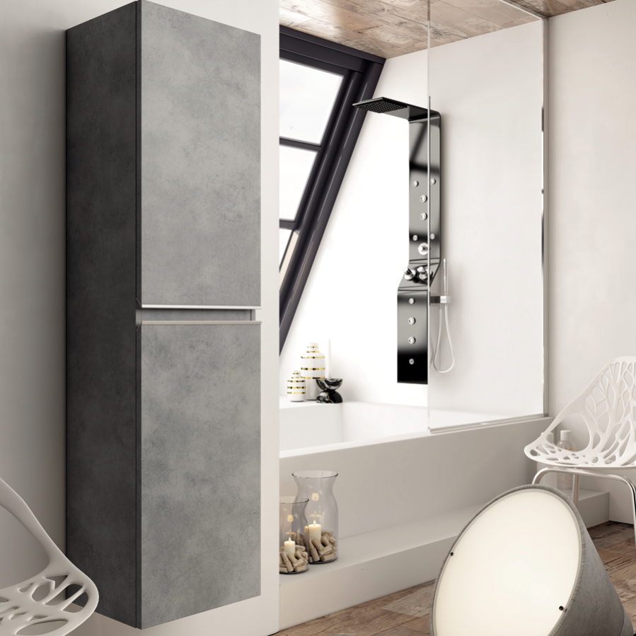 Ensemble meuble de salle de bain 80cm simple vasque + colonne de rangement PALMA - ciment (gris) 5